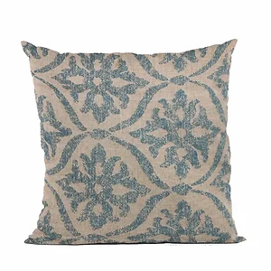 Plutus Brands PBRA2445-2424-DP - Luxury Blue Flowers Jacquard Throw Pillow