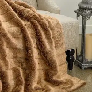 Plutus Brands PBEZ1781-96x110T - Plutus Frost Mink Light Brown Faux Fur Throw Blanket