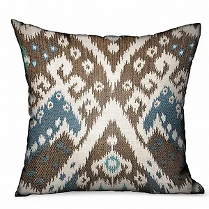 Plutus Brands PBRAO120-2424-DP - Ikat Luxury Outdoor/Indoor Throw Pillow - Blue Brown
