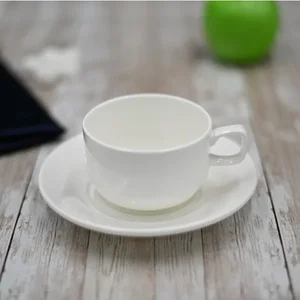 Wilmax WL-993008/AB - Set of 6 White Porcelain Tea Cups & Saucers, 7 Oz
