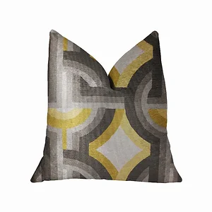 Plutus Brands PBRA2269-2030-DP - Elegant Geometric Yellow, Beige, and Gray Throw Pillow