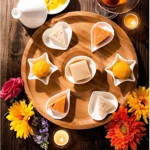 Wilmax WL-771049/A - Set of 3 Round Bamboo 2-Section Platters - 14"