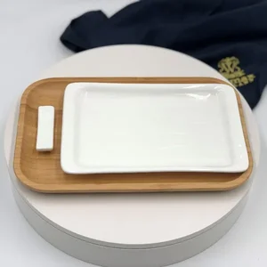 Wilmax WL-555079 - Elegant 3-Piece Sushi Set with Bamboo and Porcelain Plates