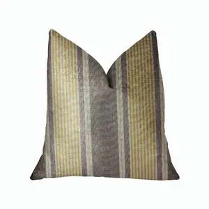 Plutus Brands PBRA2316-2222-DP - Luxury Yellow and Gray Striped Throw Pillow - 22" x 22"