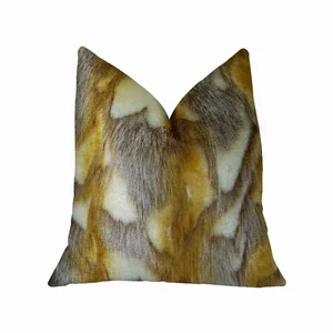 Plutus Brands PBRAZ403-2424-DP - Luxury Handmade Fox Motif Pillow - Light Brown Gold White