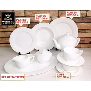 Wilmax WL-555001 - JULIA 34-Piece Fine Dining Set for 6 - White Porcelain