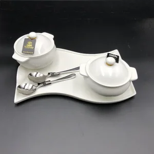 Wilmax WL-555013 - Porcelain Baking Pot Set with Soup Spoons and Curved Dish
