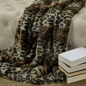 Plutus Brands PBEZ1778-7090-TC - Luxury Wild Leo Faux Fur Throw Blanket - Brown and Beige