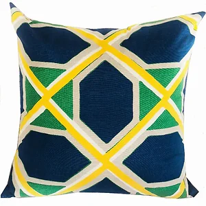 Plutus Brands PBRA2218-2626-DP - Geometric Blue, Yellow and Green Luxury Throw Pillow