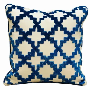 Plutus Brands PBRA2332-2036-DP - Luxury Geometric Throw Pillow in Blue and Off White