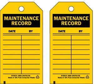 Brady 86445 - MAINTENANCE RECORD INSPECTION TAGS B837 5.75X3 BLK/YEL 2-SIDED 10/P