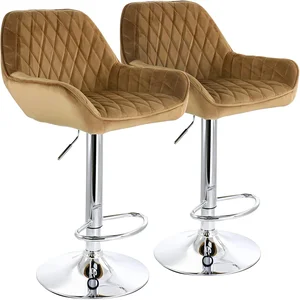 Elama ELM-221E-CAML - 2 Piece Adjustable Velvet Bar Stools in Camel with Chrome Base
