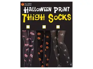Bulk Buys AB280 - Halloween Print Adult Tights with Skulls and Pumpkins
