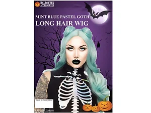 Bulk Buys AB262 - Mint Blue Long Wig with Space Buns for Cosplay