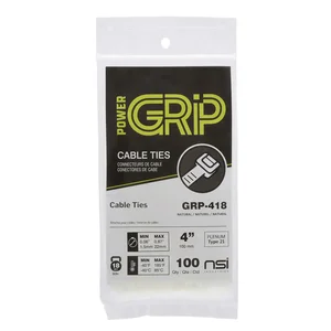 Power Grip 0184-1244 - Cable Ties 4" Natural Nylon - 100 Pack - 18 lbs Strength