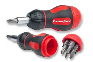 Platinum Tools 19120C - 8-IN-1 RATCHETED STUBBY SCREWDRIVER. CLAMSHELL.