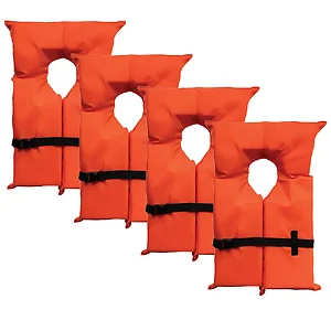 Bluestorm BS-T2-ORG-4 - Type II Adult Universal Foam Life Jacket - Orange *4-Pack w/Clear Bag