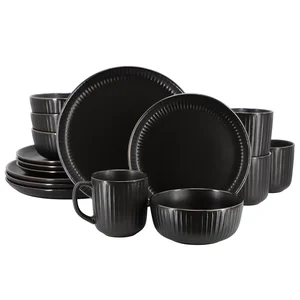 Elama ELM-LEO-BK - Leo 16-Piece Black Stoneware Dinner Set