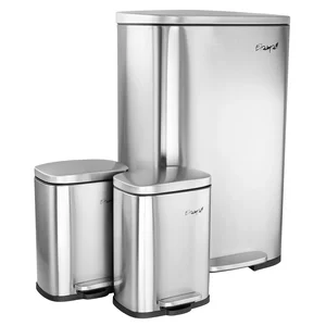 Elama EL-H8-50L-3 - 3-Piece Stainless Steel Step Trash Bin Set