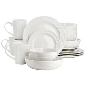 Elama ELM-NIKKI-18 - 18-Piece White Ribbed Porcelain Dinnerware Set