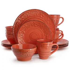 Elama ELM-MALIBU-JASPER - Malibu Jasper 16-Piece Dinnerware Set - Coastal Orange