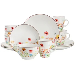 Elama ELM-WILDFLOWER-MEADOW - Wildflower Meadow 16-Piece Stoneware Set - White/Multi