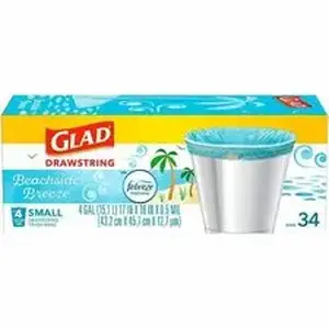 Clorox CLO 79155CT - Glad OdorShield Drawstring Trash Bags - Beachside Breeze - Small Size - 4 gal Capacity - 18" Length x 17" Width x 0.50 mil (13 Micron) Thickness - Drawstring Closure - White - Kitchen, Bathroom, Garbage, Home Office, Bedroom, Home - 80 / Pack