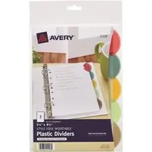 Avery Dennison AVE 11118 - Avery® Insertable Style Edge Plastic Mini Dividers for 3 Ring Binders, 5.5" x 8.5", 5-Tab Set, Multicolor, 1 Set (11118) - 5 x Divider(s) - 5 - 5 Tab(s)/Set - 5.5" Divider Width x 8.50" Divider Length - 7 Hole Punched - Translucent Plastic Divider - Multicolor Plastic Tab(s)