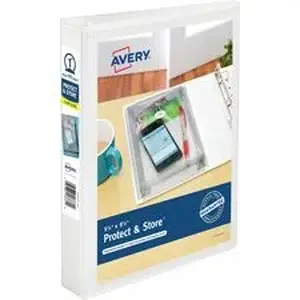 Avery Dennison AVE 23011 - Avery® Mini Durable View Protect & Store(TM) Binder, 1" Round Rings, 175-Sheet Capacity, 5-1/2" x 8-1/2", White (23011) - 1" Binder Capacity - Statement - 5 1/2" x 8 1/2" Sheet Size - 175 Sheet Capacity - 175 Ring(s) - Fastener(s): Round Ring - Pocket(s): 2 - Polypropylene - Adhesive, Durable, Pocket, Recyclable, Water Resistant - 1 Each