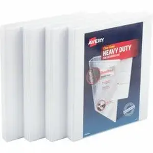 Avery Dennison AVE 79709 - Avery® Heavy-Duty View 3 Ring Binders, 0.5" One Touch Slant Rings, 4 White Binders (79709) - 1/2" Binder Capacity - Letter - 8 1/2" x 11" Sheet Size - 135 Sheet Capacity - 135 Ring(s) - Fastener(s): Slant Ring - Pocket(s): 4 - Polypropylene - White - Adhesive, Flexible, Heavy Duty, Lay Flat, Long Lasting, One Touch Ring, Pocket, PVC-free, Recyclable, Spine, Split Resistant, ... - 4 Pack