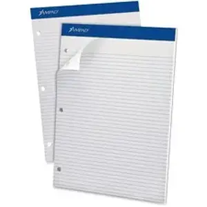 Tops Business Forms TOP 20346 - Ampad Narrow Ruled Double Sheet Writing Pads - Letter - 100 Sheets - Stapled - Both Side Ruling Surface - 0.25" Ruled - 15 lb Basis Weight - Letter - 8 1/2" x 11" Sheet Size x 8.5" Width x 11.8" Length - White Paper - White Cover - Micro Perforated, Easy Tear, Stiff, Chipboard Backing - 1 Each