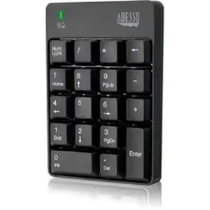 Adesso ADE WKB6010UB - Wireless Spill Resistant 18-Key Numeric Keypad - Wireless Connectivity - RF - 30 ft - 2.40 GHz - USB Interface - 18 Key(s) - Windows 10, Windows 8, Windows 7 - English (US) - Computer - PC - Membrane Keyswitch - AAA Battery Size Supported - Black