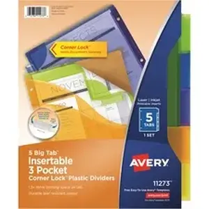 Avery Dennison AVE 11273 - Avery® Big Tab Tab Divider - 5 x Divider(s) - 1/5 - 5 - 5 Tab(s)/Set - 9.3" Divider Width x 11.25" Divider Length - 3 Hole Punched - Multicolor Plastic Divider - Multicolor Plastic Tab(s) - Insertable, Hole-punched, Customizable, Durable, Tear Resistant, Lockable, Wipe-clean, Pocket, Wear Resistant, Tabbed, Punched, ...