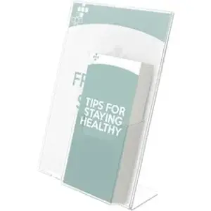 Deflecto DEF 590501 - 4" Pocket Slanted Plastic Sign Holder - 11" Width x 8.5" Height - Rectangular Shape - Plastic - Clear - 1 Each