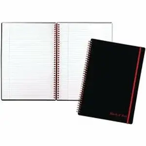 Acco Brands JDK E67008 - Black n' Red Soft Cover Business Notebook - 70 Sheets - Twin Wirebound - Ruled Margin - 24 lb Basis Weight - 8 1/4" x 11 3/4" Sheet Size - White Paper - Red Binding - Black Polypropylene Cover - Perforated, Flexible Cover, Wipe-clean Cover, Strap - 1 Each