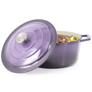 Megachef MG-CR25AP - 5 Quarts Round Enameled Cast Iron Casserole with Lid in Gradient Purple