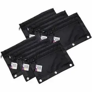 Charles Leonard LEO 76356 - 2-Pocket Binder Pencil Pouches - 3 x Holes - 3 x Rings - Ring Binder - Black - Nylon, Fabric - 1 Each