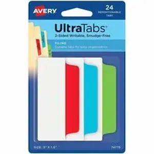 Avery Dennison AVE 74775ST - Avery® UltraTabs Filing Tabs - Write-on Assorted Tab(s) - 1/3 - 24 Tab(s)/Set - 15" Tab Height x 3" Tab Width - Removable - Multicolor Tab(s) - Writable, Double-sided, Durable, Smudge-free, Repositionable - 24 / Set