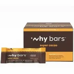 Why Bars WHY WB1 - Superfood Protein Snack Bars - Gluten-free, Dairy-free, Soy-free, Non-GMO, Individually Wrapped - Super Cacao - 2.04 oz - 12 / Pack