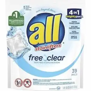 Henkel Corporation DIA 73978CT - all Free Clear Mightypacs Laundry Pods - For Clothes, Laundry, Washing Machine, Septic Tank - Pod - Recommended For: Stain Remover, Pet Dander Remover, Dust Mite Remover, Pollen Remover - Dye-free, Skin-friendly, Hypoallergenic, Fragrance-free, Unscented, No-mess, Preservative-free, Phosphate-free - Clear - 39 - 6 / Carton