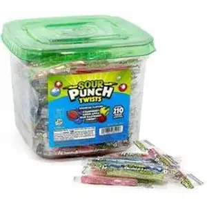 Green Rabbit GRR 20916848 - Sour Punch Twists - Fruit, Cherry, Watermelon, Apple, Blueberry - Individually Wrapped - 210 / Carton