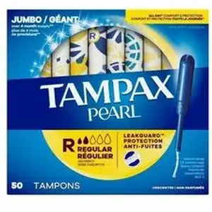 Procter & Gamble PGC 71898 - Tampax Pearl Regular Tampons - Regular - Plastic Applicator - Anti-leak, Comfortable, Anti-slip, Odor-free, Unscented, Absorbent - 50 / Box