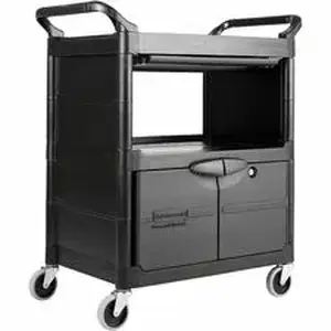 Rubbermaid RCP 345700BLA - Commercial Service Utility Cart - Round Handle - 300 lb Capacity - 4 Casters - Plastic, Metal - 33.63" Length x 18.63" Width x 37.75" Height - Black - 1 Each