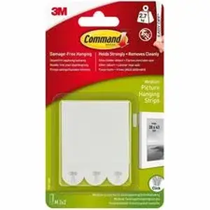 3m MMM 17201PK - Command Medium Adhesive Picture Hanging Strips - 6 lb (2.72 kg) Capacity - 0.7" Width x 2.8" Length - Adhesive - Medium - for Pictures, Decoration, Painted Surface, Wood, Tile, Poster, Frame - White - 50 / Carton