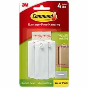 3m MMM 17042ES - Command Sawtooth Picture Hangers - 3 Hangers - 4 lb (1.81 kg) Capacity - Durable - Adhesive - for Pictures, Frame, Wall, Wood, Glass, Tile, Metal - White - 1 / Pack