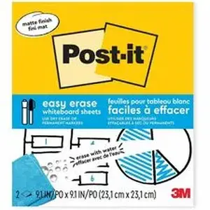 3m MMM EESH2PKSIOC - Easy Erase Permanent Marker Whiteboard Sheets - White Sheet Color - Stain Proof - 1 Each