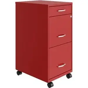 Nusparc NPR VF318BMRD - Mobile File Cabinet - 14.2" Width x 18" Depth x 29.5" Height - 3 x Drawer(s) for File, Box - Letter - Mobility, Locking Drawer, Glide Suspension, 3/4 Drawer Extension, Cam Lock, Nonporous Surface - Red - Painted Steel - Recycled