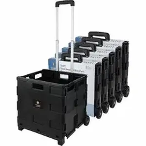 Business Source BSN 14111CT - Stow-and-Go Mobile Storage Crate - Telescopic Handle - 60 lb Load Capacity - 12.72 gal Volume Capacity - 2 Casters - 18.25" Width x 15" Depth x 39.37" Height - Black - 6 / Carton