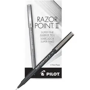 Pilot 11009 - Marker Pens - 0.3 mm Super Fine Pen Point - Black Ink - Black Plastic Barrel - Plastic Tip - Writing - 1 Dozen