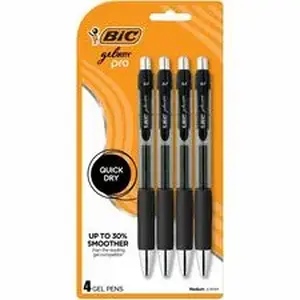 Bic BIC RPGLP4BLK - Gelocity Pro Gel Pen - 0.7 mm Medium Pen Point - Retractable - Black Ink - Gel-based - Round Barrel - 4 / Pack